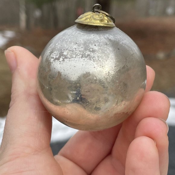 2" Antique Silver Kugel Mercury Glass Christmas XMAS Tree Ornament Germany - Picture 7 of 12